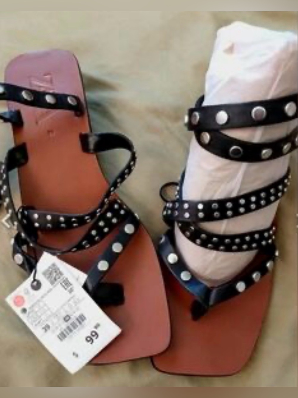 Nwob. Zara silver wrap around ankle square toes sandals